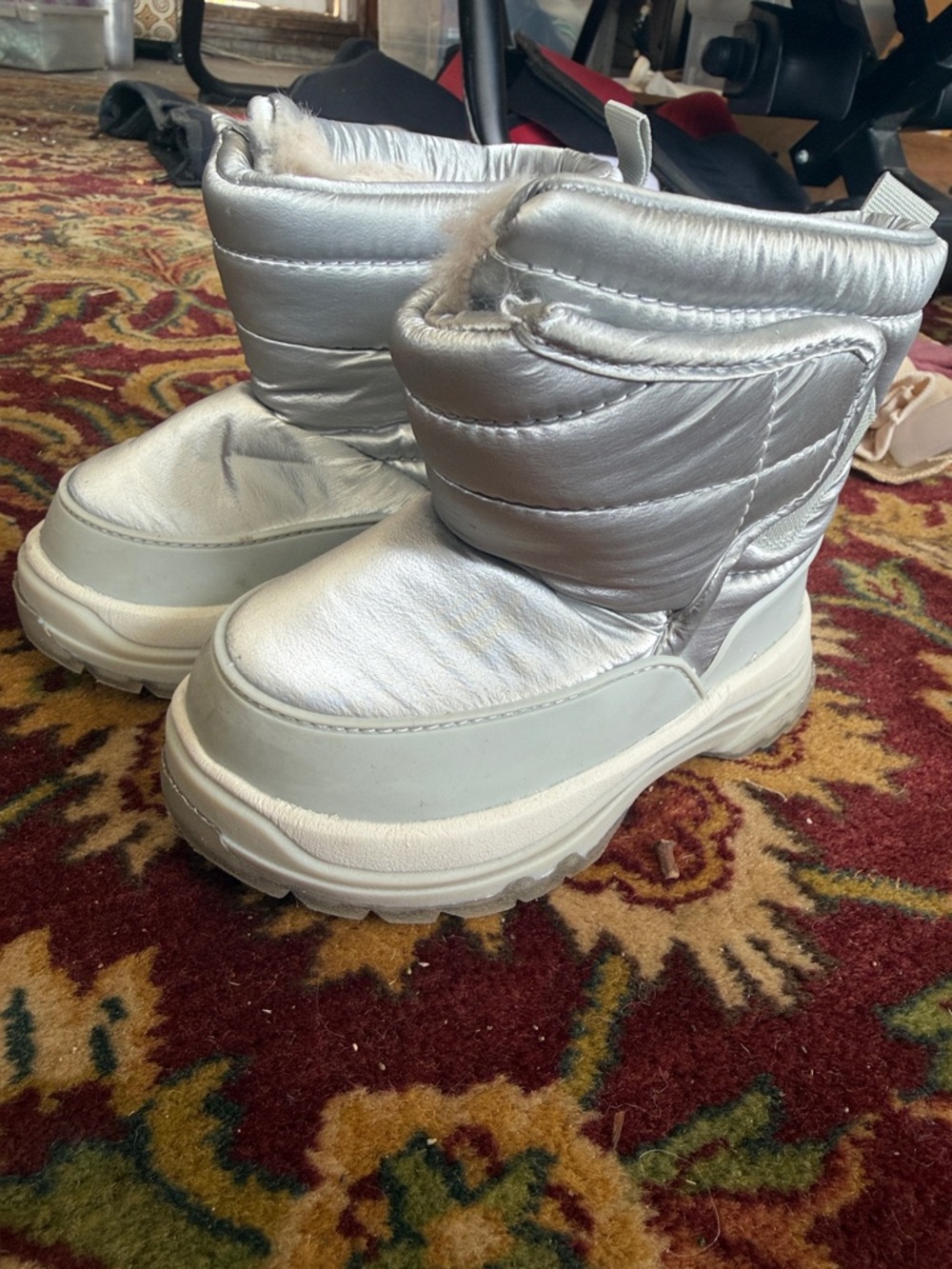 Zara Metallic Silver Kids Winter Snow Boots